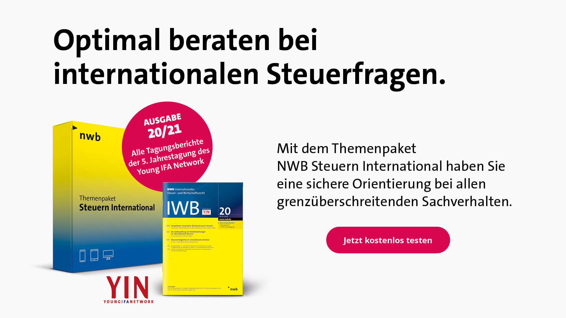 Banner "Optimal beraten bei internationalen Steuerfragen.", Young IFA Network