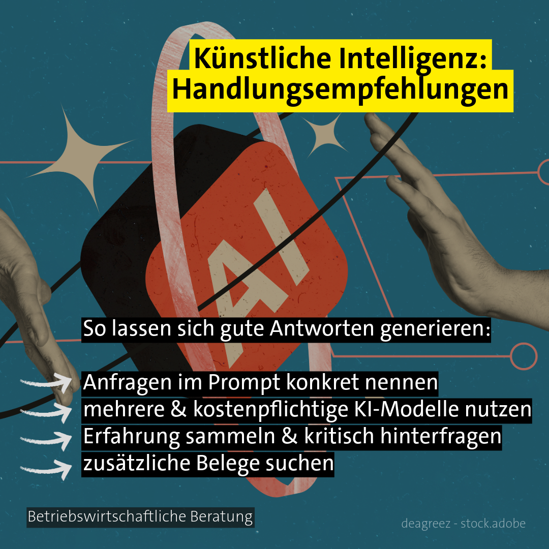 Stilisiertes AI-Logo und Hände - Thema: Handlungsempfehlungen zur KI