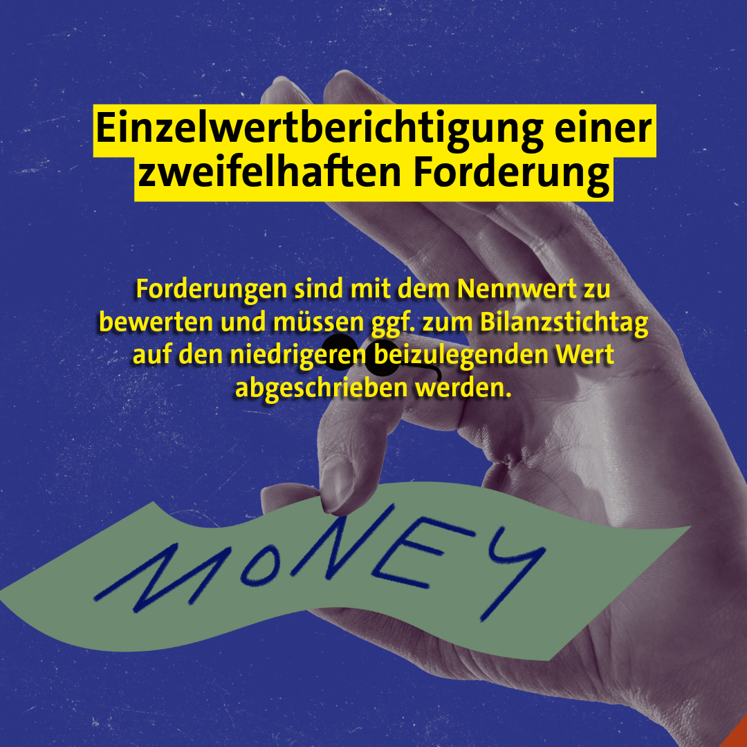 Hand hält einen Zettel mit "Money" drauf - Thema: Einzelwertberechtigung einer zweifelhaften Forderung