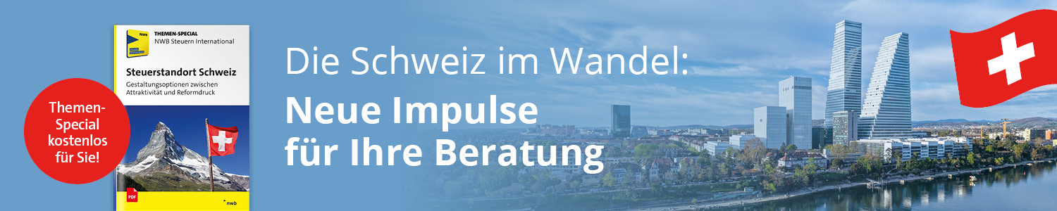 Schweizer Flagge und Landschaft - Thema: Steuern in der Schweiz