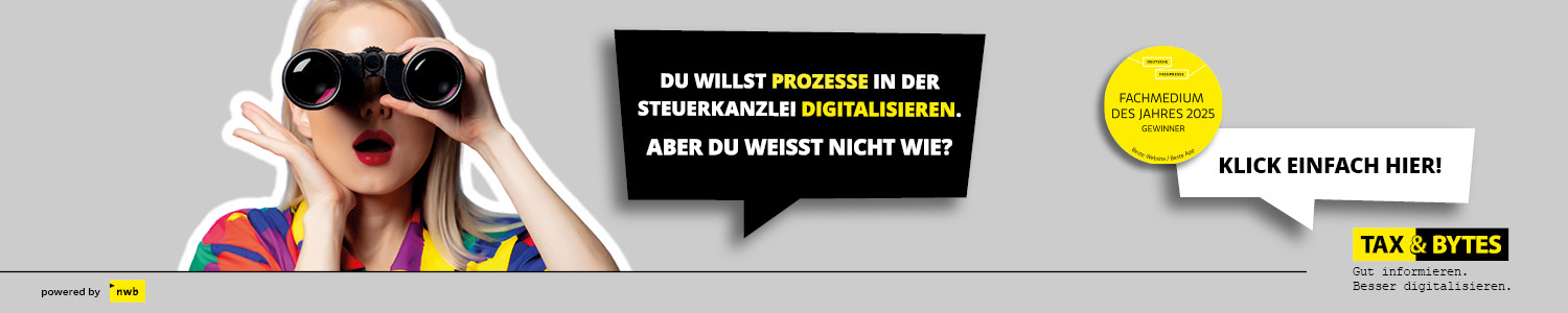 Frau mit Fernglas - Thema: tax&bytes Digitalisierung in der Steuerbranche