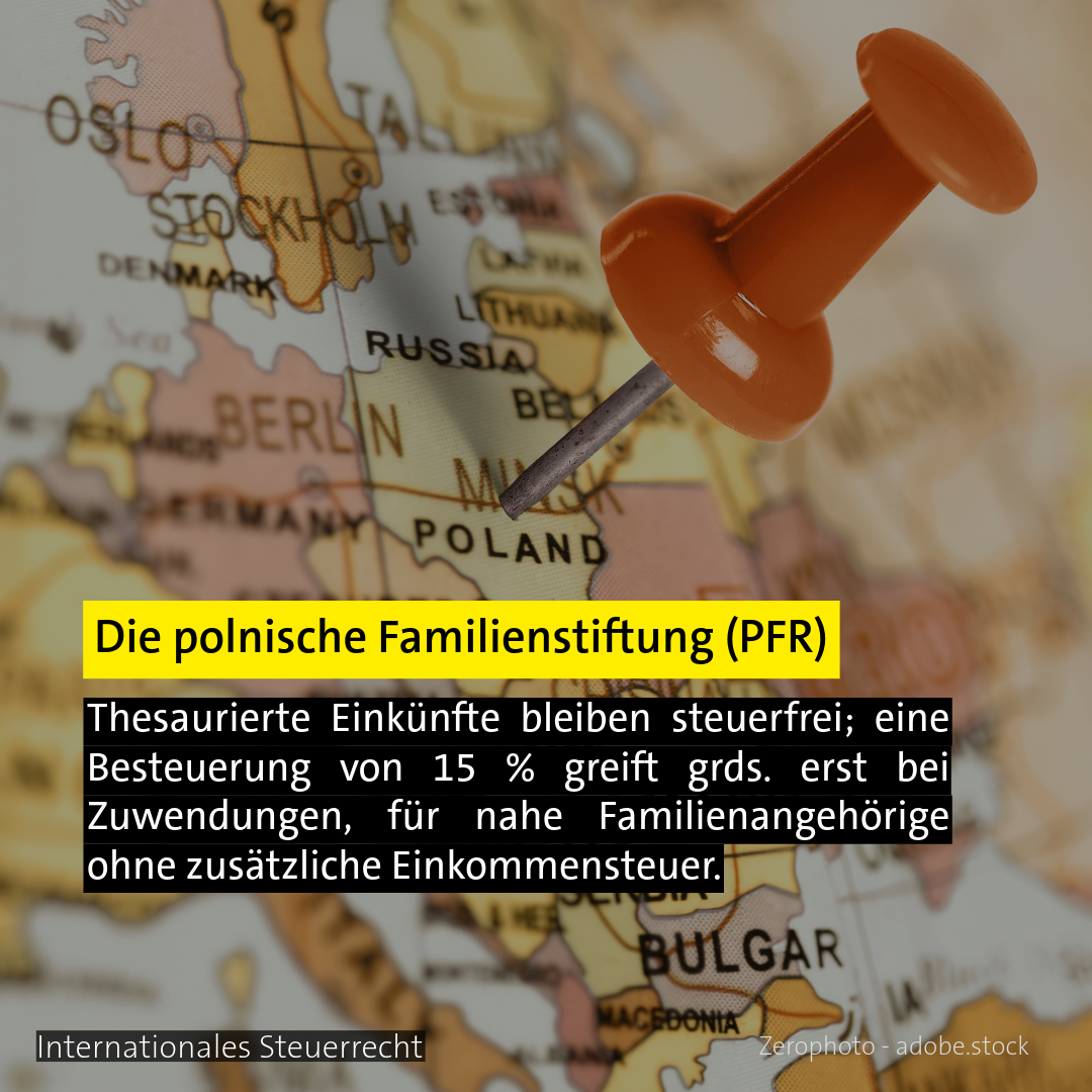 Landkarte mit Pin in Polen - Thema: Steuerliche Behandlung polnische Familienstiftung