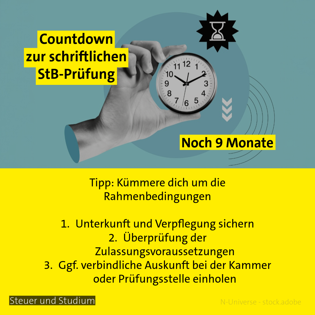 Hand mit Uhr - Thema: 9 Monate bis zur StB-Prüfung