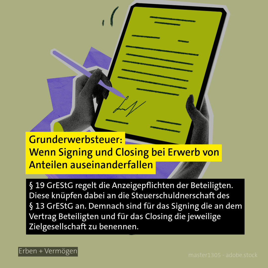 Stilisierte Hände mit Unterschriftenpad - Thema: Doppelte Grunderwerbsteuer