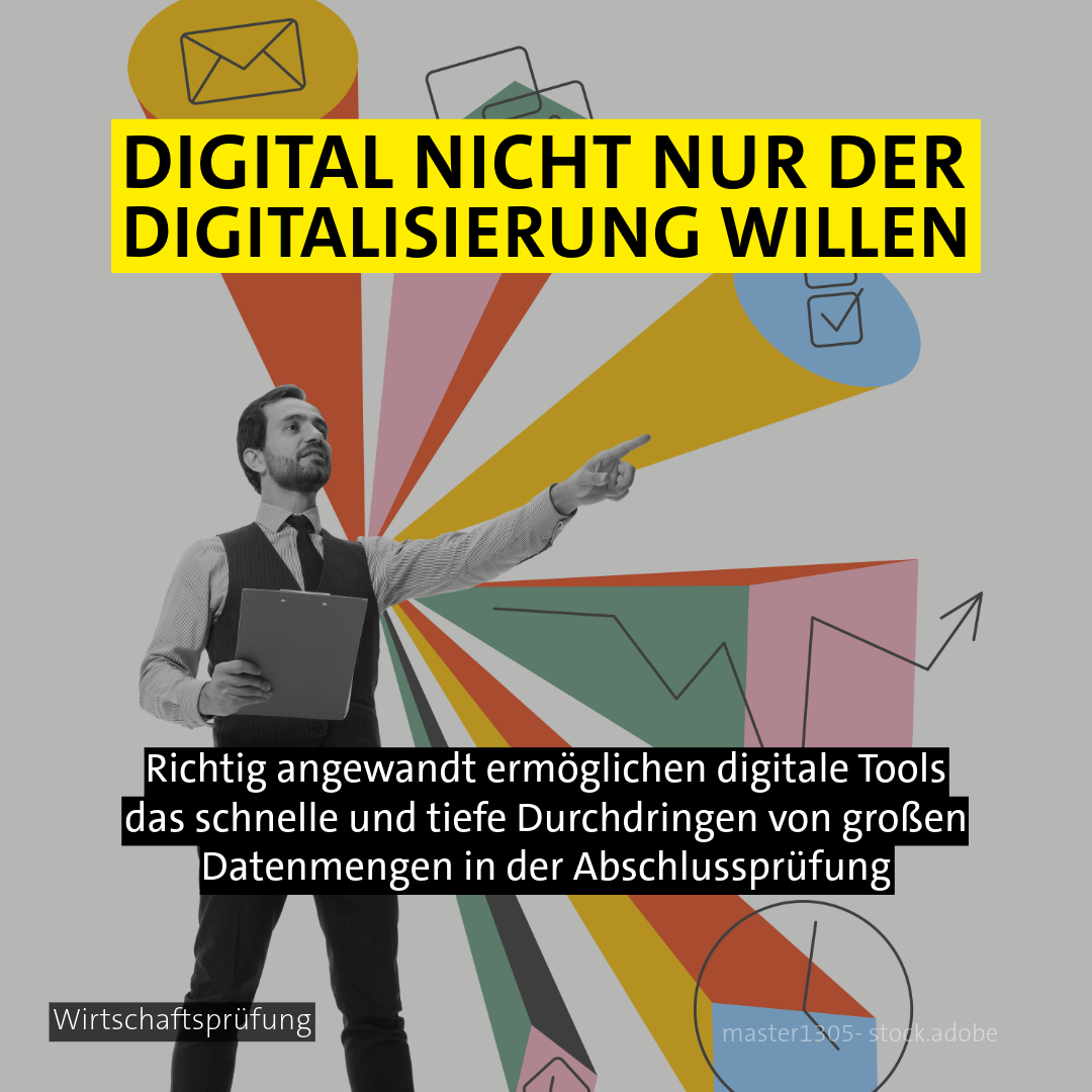 Mann mit Icons - Thema: Digitale Abschlussprüfung